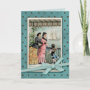 Victorian Ladies & Girl by the Sea Card