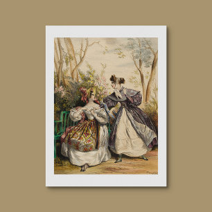 Victorian Ladies in Garden Conversation - Vintage  Poster