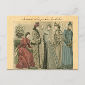 Victorian ladies in library postcard