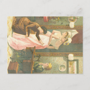 Victorian ladies making dress postcard