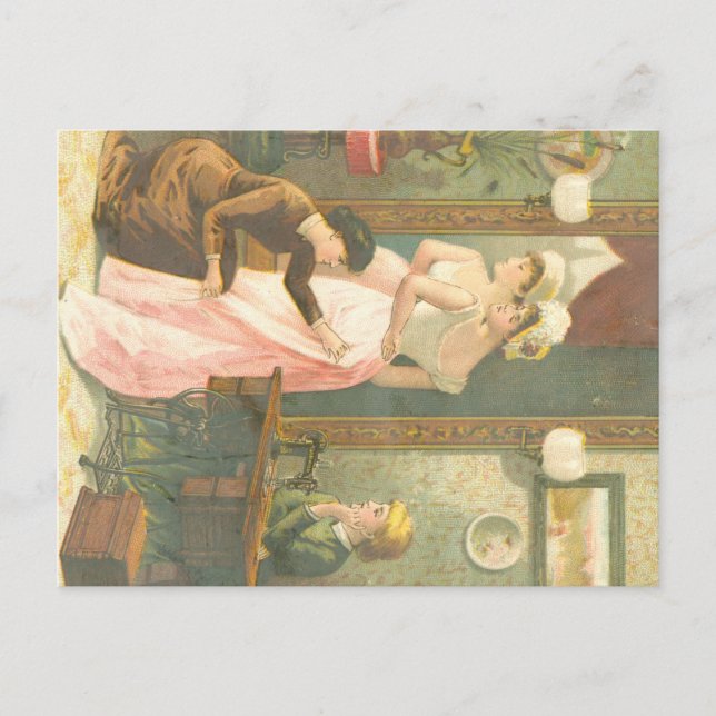 Victorian ladies making dress postcard (Front)