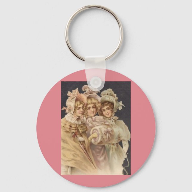 Victorian Ladies Pink Vintage Christmas Keychain (Front)