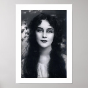 victorian lady black and white, long hair poster
