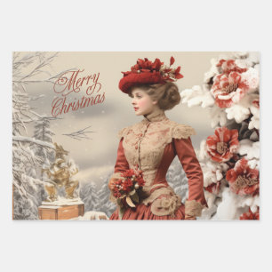 Victorian Lady Christmas Wrapping Paper Sheet