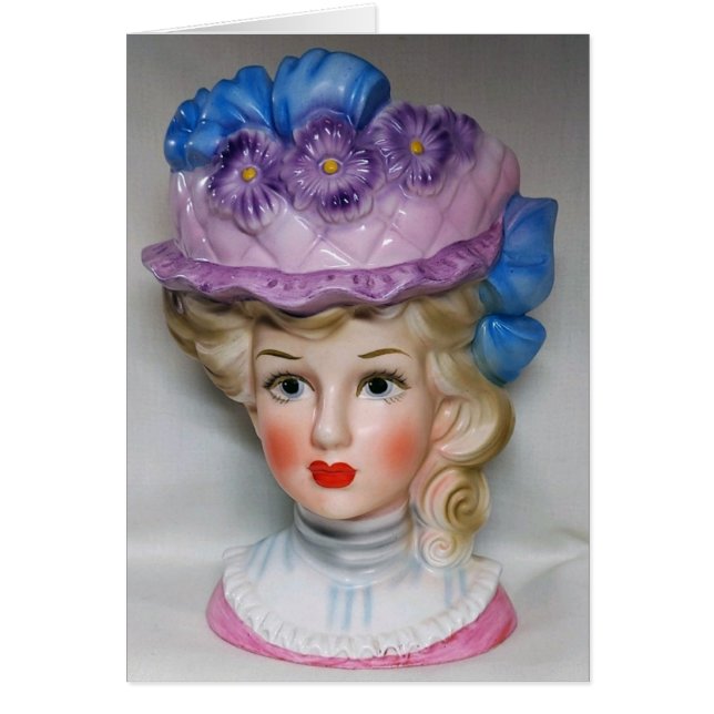 Victorian Lady Head Vase Pink Purple Floral Card (Front)