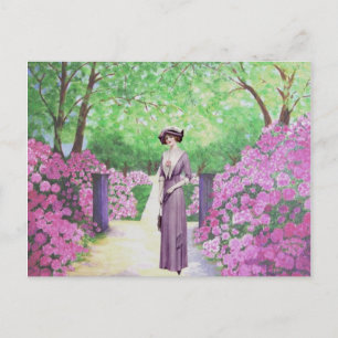 Victorian Lady in a Rhododendron Garden. Postcard