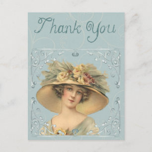 Victorian lady in big hat - Thank you Postcard