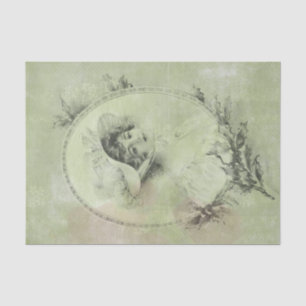Victorian Lady in Hat Verdigris Green Distressed Tissue Paper