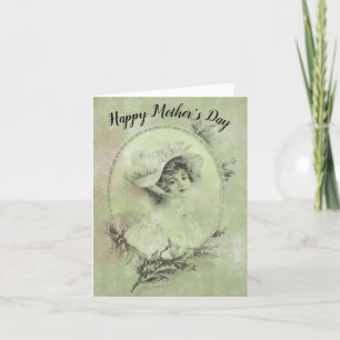 Victorian Lady in Hat Verdigris Green Mother's Day Holiday Card