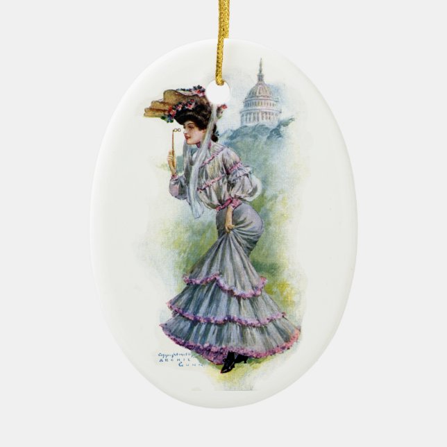Victorian Lady in Lavender Dress Ceramic Tree Decoration (Front)