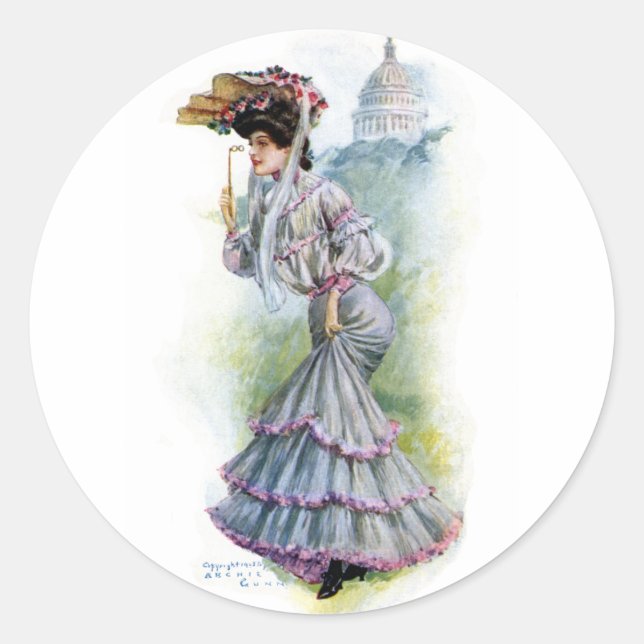 Victorian Lady in Lavender Dress Classic Round Sticker (Front)