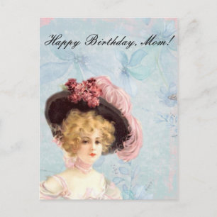 Victorian Lady in Pink Feathered Hat Postcard