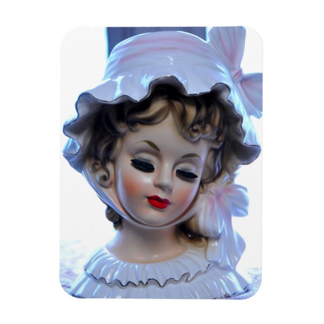Victorian Lady in Ruffled Bonnet Head Vase Girly! Magnet (Vertical)