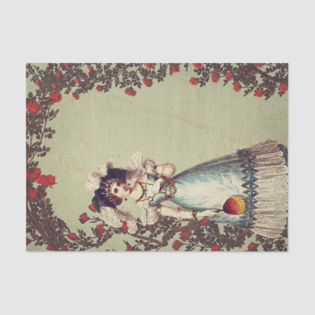 Victorian Lady in the Red Rose Garden with Fan Tissue Paper (Front)