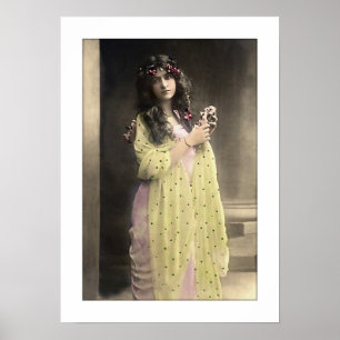 victorian lady, long hair garland poster