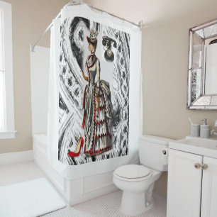 Victorian lady mirror shower curtain