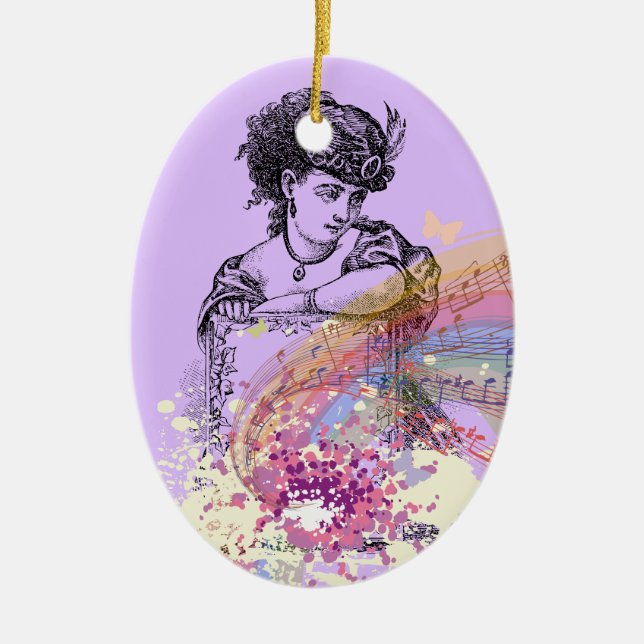 Victorian Lady Music ColorSplash Oval Ornament (Front)