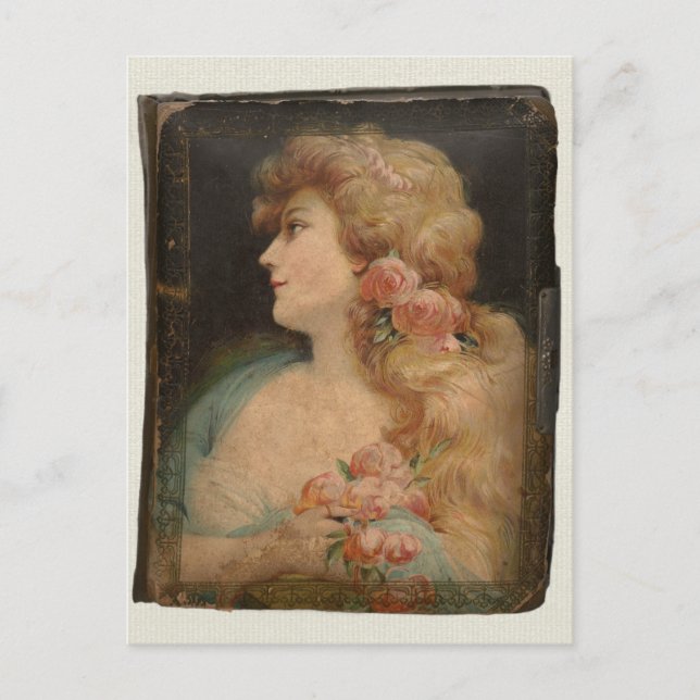 Victorian Lady Oil Painting Portrait on Album Postcard (Front)