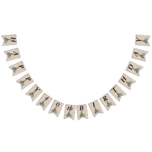 Victorian Lady on Bicycle Bulldog Birthday Tan Bunting