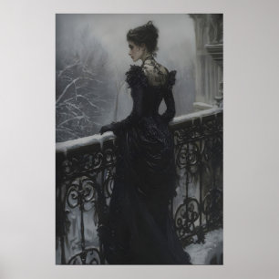 Victorian Lady on Frosted Balcony Vintage Gothic Poster