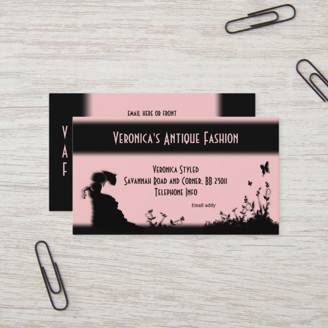 Victorian Lady Pink Business Card (Front/Back In Situ)