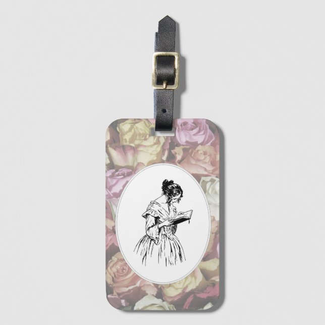 Victorian Lady Reading Luggage Tag (Front Vertical)