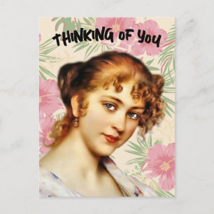 VICTORIAN LADY THINKING OF YOU POSTCARD