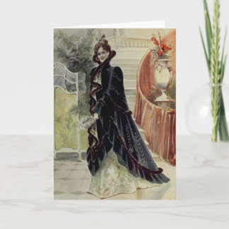 Victorian Lady –Vintage French Fashion–Black Dress Holiday Card