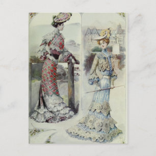 Victorian Lady –Vintage French Fashion- Blue Dress Postcard