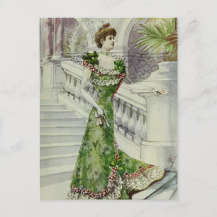 Victorian Lady –Vintage French Fashion–Green D Postcard