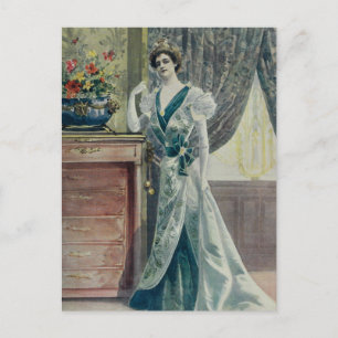 Victorian Lady –Vintage French Fashion-Green Dress Postcard
