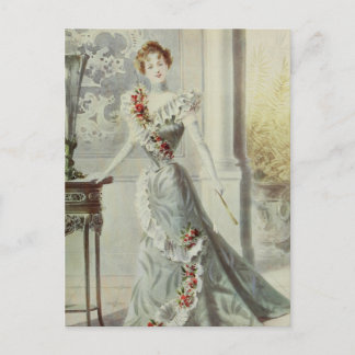 Victorian Lady – Vintage French Fashion–Grey Dress Postcard
