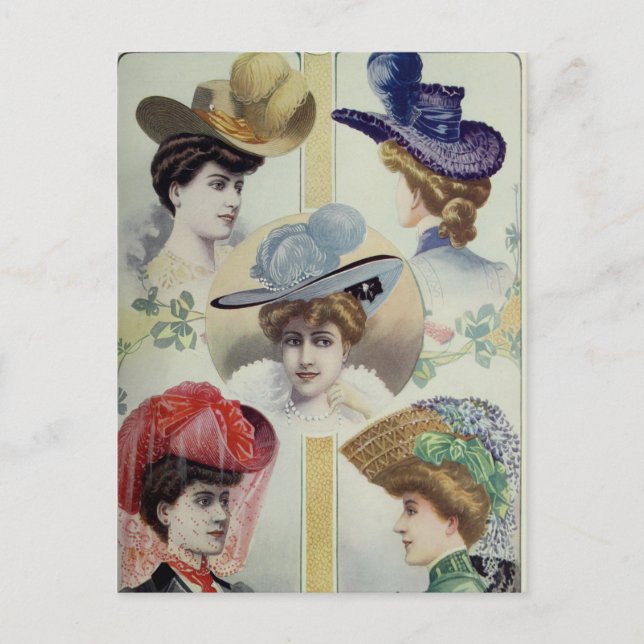 Victorian Lady – Vintage French Fashion –Hats Postcard (Front)