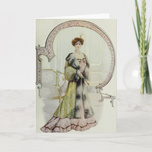 Victorian Lady-Vintage French Fashion-Peach Dress Holiday Card