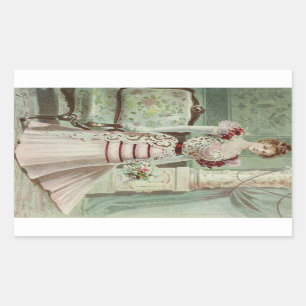 Victorian Lady–Vintage French Fashion –Pink Dress Rectangular Sticker