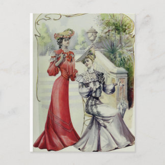 Victorian Lady – Vintage French Fashion –Red Dress Postcard