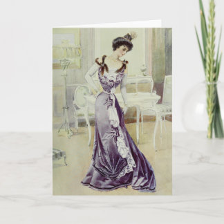 Victorian Lady–Vintage French Fashion–Violet Dress Holiday Card