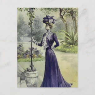 Victorian Lady–Vintage French Fashion–Violet Dress Postcard