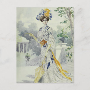 Victorian Lady–Vintage French Fashion–White Dress Postcard