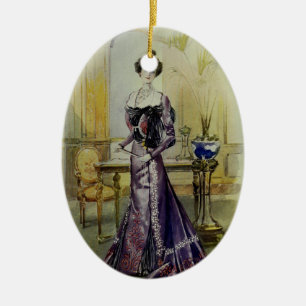 Victorian Lady–Vintage French Fashion–Yellow Dress Ceramic Tree Decoration