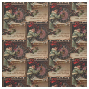 Victorian Lady Vintage Happy New Year Fabric