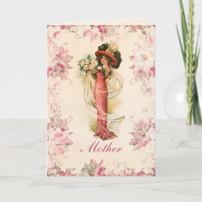 Victorian Lady Vintage Roses Mothers Day Card (Front)