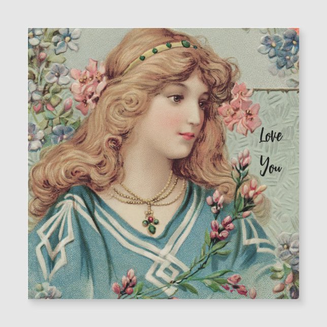 Victorian Lady w/ Pink Flowers in Her Hair (Front)