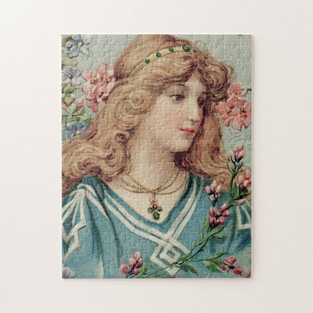 Victorian Lady w/ Pink Flowers in Her Hair Jigsaw Puzzle (Vertical)