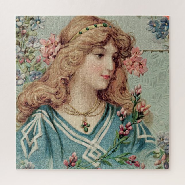 Victorian Lady w/ Pink Flowers in Her Hair Jigsaw Puzzle (Vertical)