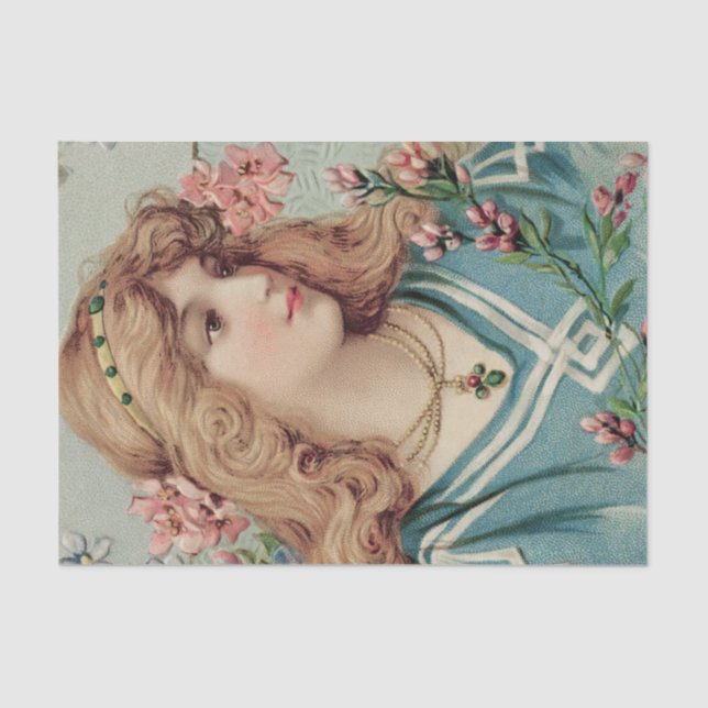 Victorian Lady w/ Pink Flowers in Her Hair Tissue Paper (Front)