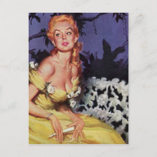 Victorian Lady Waiting on Bench Postcard