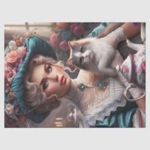 Victorian Lady with Blue Hat and Cat Tissue Paper