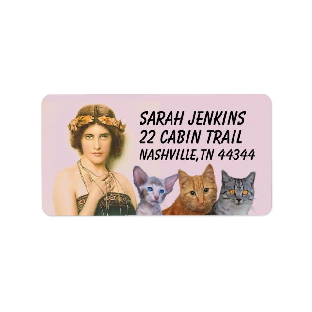 VICTORIAN LADY WITH CAT CATS Return Address Labels (Front)
