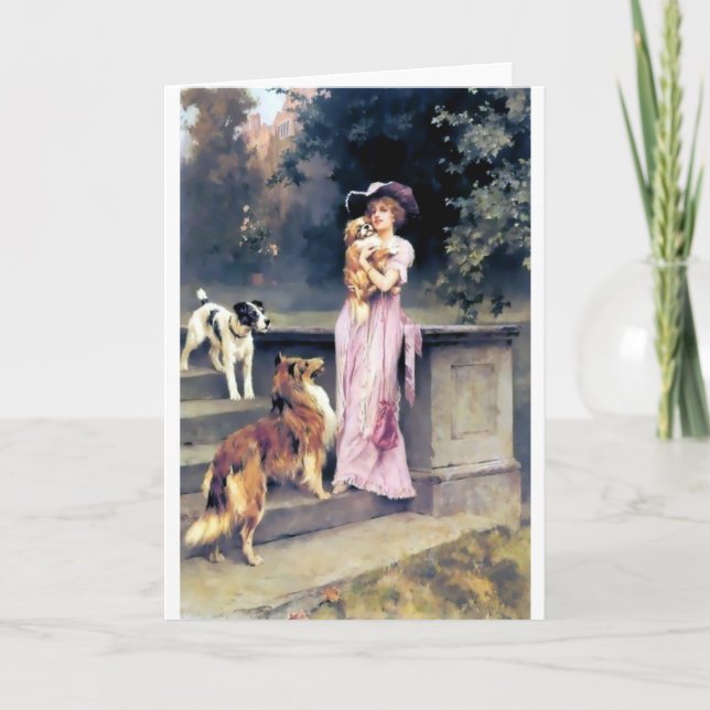 Victorian lady with dog pets card (Front)